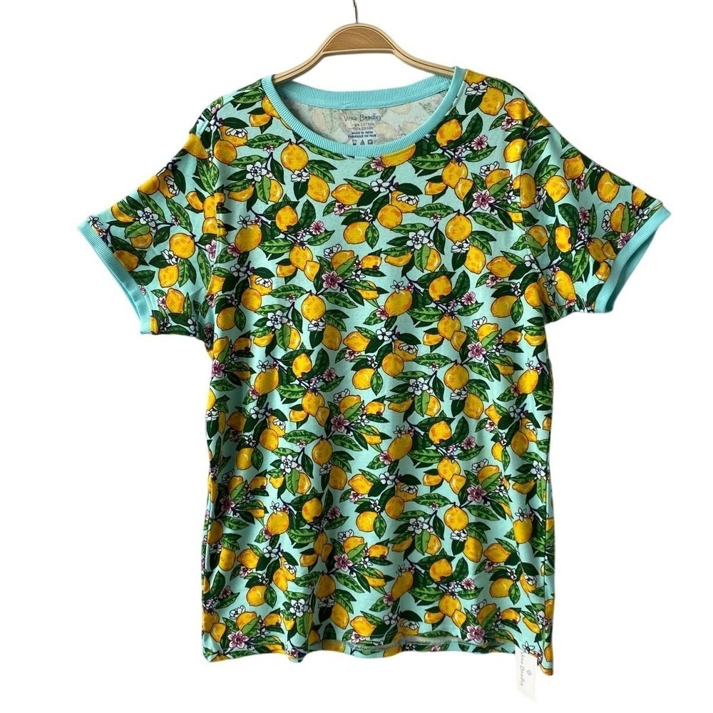 Vera Bradley Yellow Lemon T-shirt Pajama Top Women Green Cottage Novelty NWT